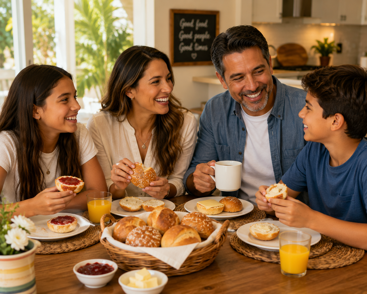 A family sharing Bäckeli bread around the table